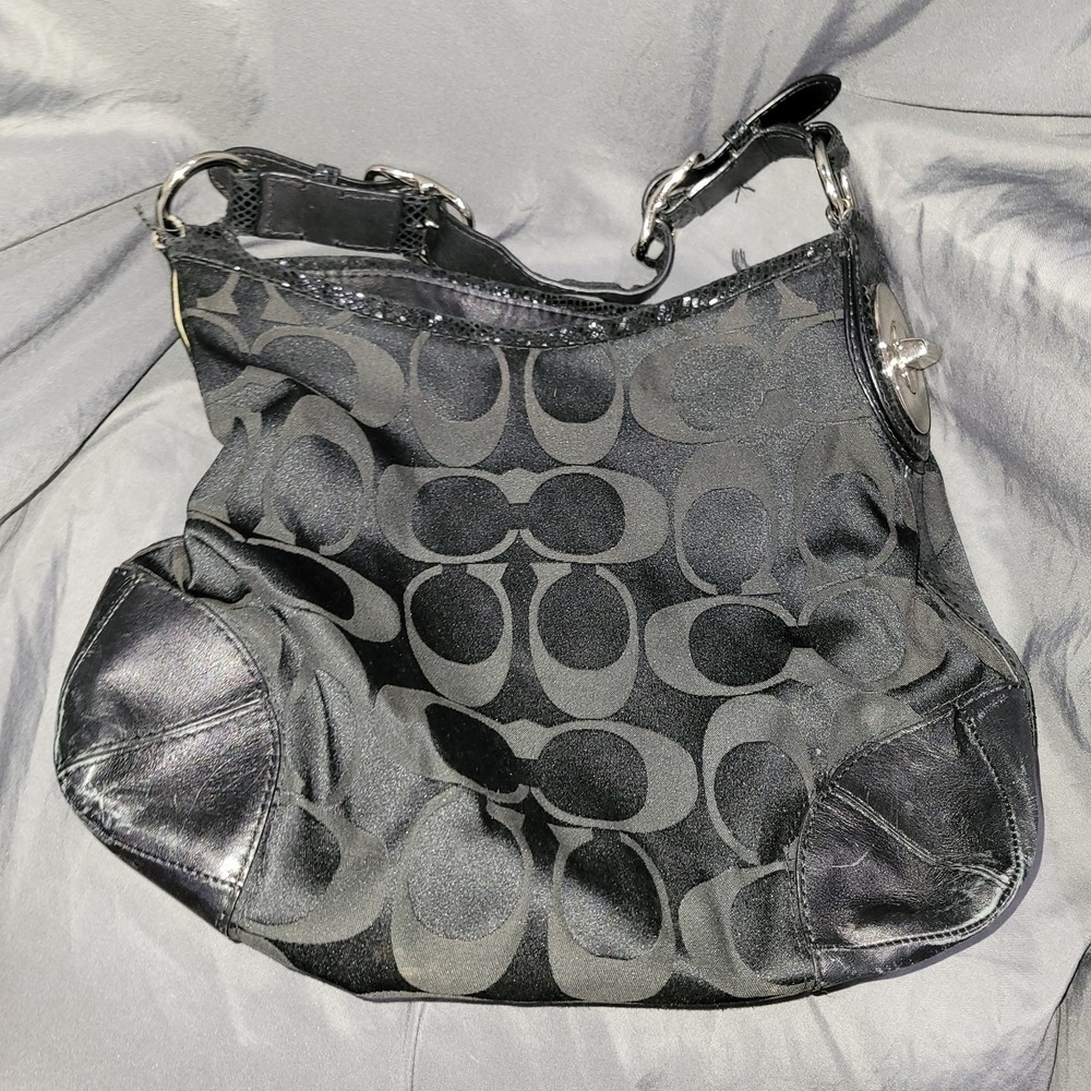 Coach Peyton Trim Signature Black Tote Bag Shoulder Purse Python